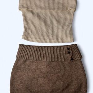 Vintage Beige Ribbed Crop Top